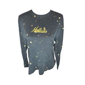 Hollister Mens Shirt XL Black Long Sleeve Crew Neck Paint Splatter Pullover Y2K